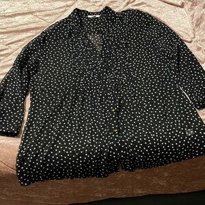 Charter Club Black Blouse with White Dots